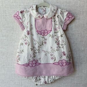 Dondolo Flora Girl Bodysuit Dress Bubble Romper Floral Embroidered Short Sleeve